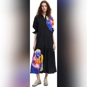 Desigual Black Dress with Vibrant Floral Design